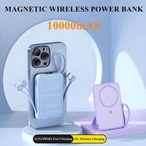 Cargador Portátil Multifuncional de 10000mAh con Carga Inalámbrica Magnética Rápida de 22.5W, Cables Integrados y Soporte - Product Image 2