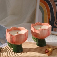 Lilin Aromaterapi Keramik Bentuk Tulip Elegan, Campuran Lilin Kedelai Alami, Dekorasi Pewangi Rumah, Hadiah untuk Pernikahan dan Peresmian Rumah