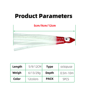 XUHANG TP06 5cm 9cm 10cm 12cm <span class=keywords><strong>Esche</strong></span> <span class=keywords><strong>Artificiali</strong></span> Morbide in Silicone e PVC Stampato a Forma di Polpo Luminoso per la Pesca in Mare Aperto - Product Image 2