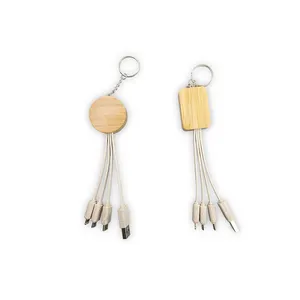 Eco friendly Gadget Bamboo Wheat straw Fast Charging 3A Type c USB Cable Keychain 3 in 1 Data Cord USB Data Cable