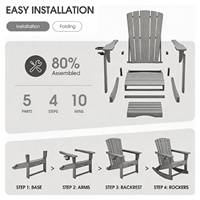 Chaise à bascule de piscine grise en HDPE, résistante aux intempéries, ergonomique et incurvée, pour patio, terrasse, jardin, confortable