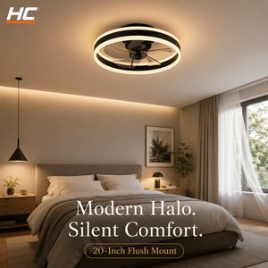LED <b>Ceiling</b> Fan <b>Light</b> 6 Speed <b>Remote</b> <b>Control</b> Dimmable Flush Mount Fan Lamp Black for Bedroom - Product Image 3