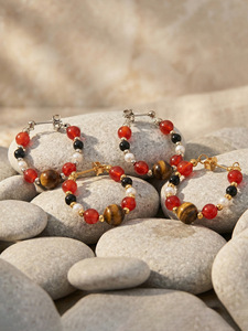 Ethnic Style Natural Stone Beaded <b>Earrings</b>, Maillard Tiger's Eye <b>Earrings</b> Stainless Steel Fashion Light Luxury <b>Stud</b> <b>Earrings</b> - Product Image 3