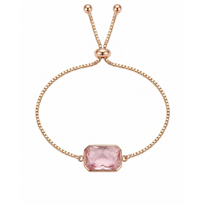 Women Rose Gold Plated Adjustable Bracelet with Oval and Rectangle Crystal Gemstone <b>Charm</b> Slider Bolo Bracelet for Daily Wear - Product Image 5