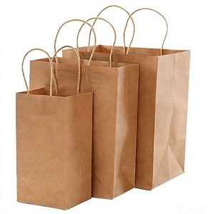 Sac en papier kraft brun écologique personnalisé en gros - Sac à emporter pour la restauration rapide laminé avec poignée en corde de coton - Product Image 1