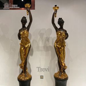 Soporte de lámpara de metal de bronce para jardín, escultura de figura humana, poste de lámpara de pie para exterior - Product Image 1