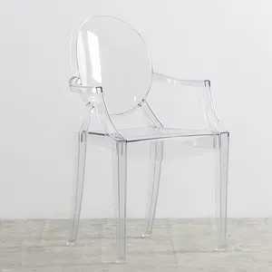 Wholesale Cheap Modern Dining Plastic Armrest Hotel Chaise Transparent Clear Ghost Chair