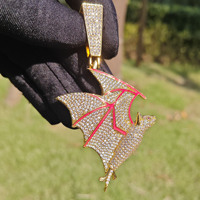 Collier pendentif chauve-souris phosphorescent Hip Hop en laiton micro-pavé CZ avec chaîne en acier inoxydable, bijoux de rappeur pour Halloween