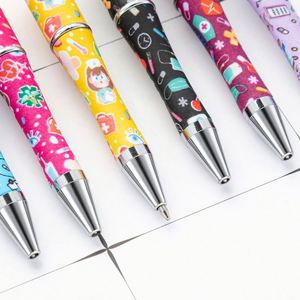 Stylo à bille rotatif personnalisé en plastique avec perles, multicolore, imprimé, pour cadeau promotionnel - Product Image 3