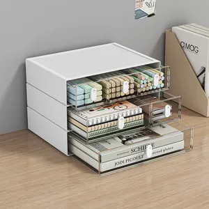 Doorzichtige Plastic Kantoorbenodigdheden 3 Tier Desk Organizer Stapelbare Desktop Opbergdoos Met Lade