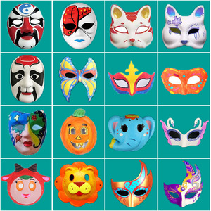 Masque en papier mâché blanc à peindre soi-même, masque facial pour enfants, masque de renard de dessin animé, fournitures créatives pour la peinture, vente en gros - Product Image 3