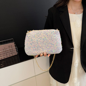 Sac carré à paillettes pour femme, petit format, avec chaîne, bandoulière, multicolore irisé, 7 pouces, fermeture éclair, pour tenues quotidiennes - Product Image 2