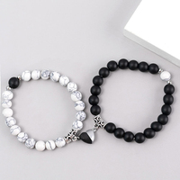 Bracelets assortis pour couple, perles turquoise, breloque magnétique cœur, bracelets extensibles en pierre naturelle, cadeau pour couple