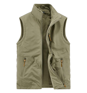 Chaleco con Cierre y Cuello Alto Color Verde Oliva para Hombre, Ropa Exterior Informal Resistente al Viento, Forro Polar, para Otoño - Product Image 1