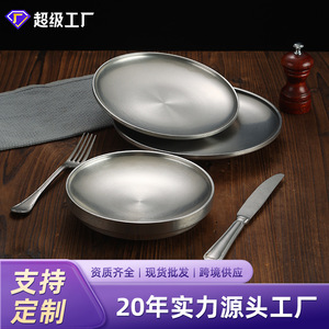 Chef Meis 304 Stainless Steel Round Double Layer Plate Anti Scalding Dinner Plate Korean BBQ Tableware Microwave Safe - Product Image 3