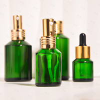 Flacon en verre vide de luxe vert personnalisé, finition givrée, estampage doré pour huile essentielle et sérum capillaire - 30ml/50ml/100ml
