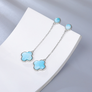Boucles d'oreilles pendantes longues en argent 925 avec <span class=keywords><strong>pierre</strong></span> <span class=keywords><strong>Larimar</strong></span> bleue naturelle, design classique personnalisé OEM, <span class=keywords><strong>bijoux</strong></span> fins, cadeau pour femme, anniversaire <span class=keywords><strong>de</strong></span> mariage - Product Image 2