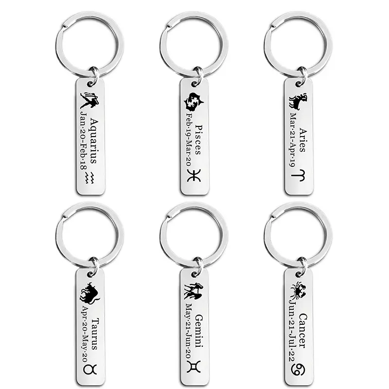 Ywganggu Factory Direct Sales Custom 12 Constellations Stainless Steel Holiday Gift Small Gift Engraved Metal Keychain