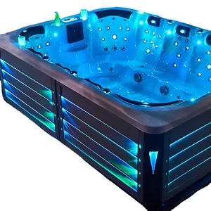 Banheira de hidromassagem luxuosa com assentos profundos para 12 pessoas, banheira de hidromassagem com jacuzzi para exterior e interior, spa de massagem em acrílico