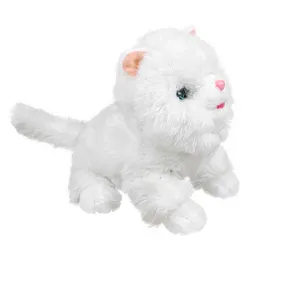 น่ารักปุยสีขาวแมวอะนิเมะไฟฟ้าของเล่นตุ๊กตานุ่มยัดไส้ด้วยเสียงและสั่นหัวและหางฟังก์ชั่นผ้าฝ้าย PP บรรจุวัสดุ