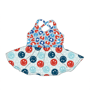 Robe plissée sans manches en soie de lait imprimée pour petites filles, idéale pour le 4 juillet, vente en gros - Product Image 4