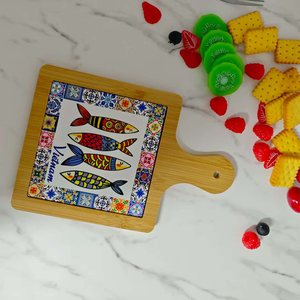 Wholesale Pattern New 3D Design Ceramic Plates Vietnam Cutting Board Serving Tray Bamboo Base Kitchenware Cheese Board For Home