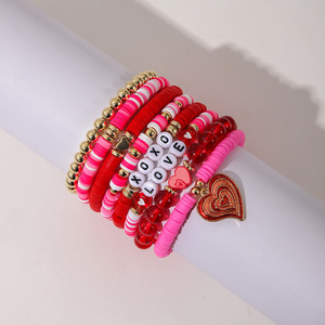 ชุดสร้อยข้อมือวันวาเลนไทน์ ดินโพลิเมอร์สีชมพู จี้รูปหัวใจ XOXO ของขวัญเครื่องประดับสำหรับทุกเพศ - Product Image 2