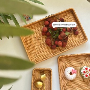 Customized sustainable fruit basket rattan woven square storage tray