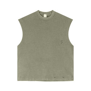 Camiseta sin mangas desgastada unisex 2025 verano 100% algodón sin mangas recortada - Product Image 1