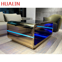 Bar KTV personnalisé, karaoké, villa, club, table basse, verre d'art en acier inoxydable, table lumineuse à LED
