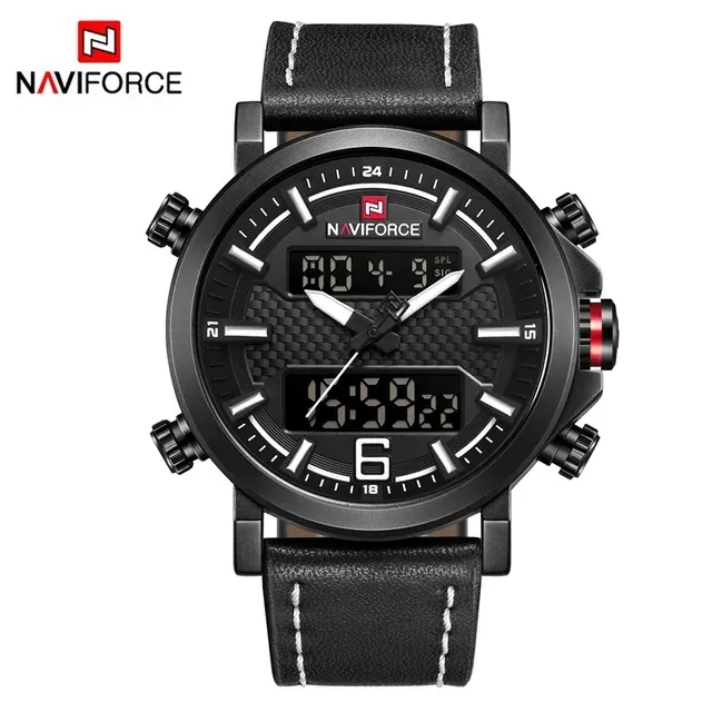 NAVIFORCE 9135, reloj de lujo de marca superior, reloj de pulsera deportivo militar del ejército, reloj de cuero genuino para hombre, reloj Digital LED de cuarzo para hombre