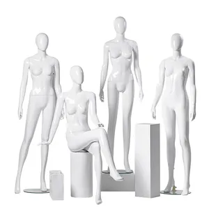 Modelo de tienda de plástico de Boutique, soporte de exhibición de ropa, cuerpo completo, blanco brillante