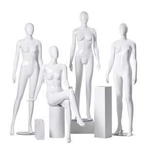 Maniquíes femeninos blancos brillantes Boutique con cabeza de cuerpo completo modelo de plástico tienda vestido forma sentado soporte para exhibición de ropa - Product Image 1