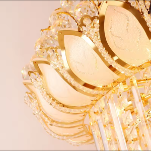 Style européen Grand lustre à LED en cristal K9 doré Hauteur réglable Escalier d'hôtel Suspension lumineuse Offre Spéciale bâtiment Télécommande - Product Image 6