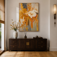 Peinture sur toile florale texturée 3D peinte à la main, feuille d'or, fleurs abstraites blanches et dorées, art mural pour la décoration de la maison