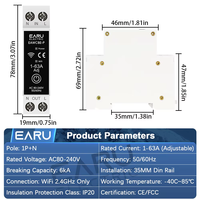 EWeLink Disjoncteur intelligent WiFi 1P + N 63A Minuterie Relais Commutateur Mesure de l'énergie Tension Courant Protecteur Télécommande EAWCBE-P