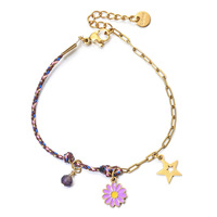 Pulsera de Cuentas Estilo Francés con Diseño de Margarita Oceánica |   Cadena de Acero Inoxidable, Joyería Boho para Vacaciones en la Playa, Venta al por Mayor para Mujer