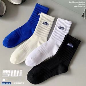 Crew Socks Men Autumn Mid Calf Black White Milky White Blue Sweat Absorbent Breathable Casual Daily Wear Sports Socks - Product Image 2
