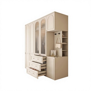 Armoire intégrée moderne sur mesure en MDF de style français avec <span class=keywords><strong>portes</strong></span> cintrées et tiroirs à fermeture douce pour chambre d'appartement et de villa - Product Image 1