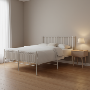 Base de Cama Doble de Acero con Recubrimiento en Polvo Blanco, Diseño Minimalista, Muebles para Dormitorio - Product Image 2