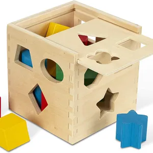 Caoxian Huashen mainan edukasi anak-anak, aneka kubus kayu klasik 12 bentuk multifungsi