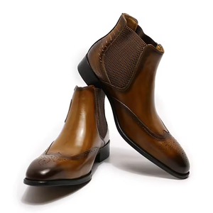 Botas de Cuero Genuino Estilo <span class=keywords><strong>Chelsea</strong></span> y Western para Hombre con Hebilla y Correa - Tendencia de Moda para Otoño/Invierno, Envío Directo, Mercado Americano - Product Image 4