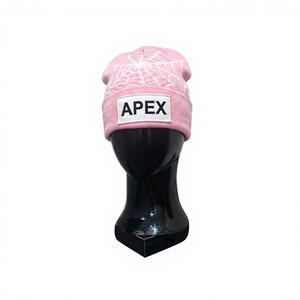 Men's Pink Spiderweb <b>Beanie</b> Hat Knit Cuffed Winter Cap Unisex Streetwear <b>Skull</b> Cap Custom Logo Wholesale Fashion Accessory - Product Image 1
