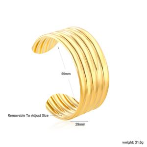 Multi Layer Pipe Smooth Cuff <b>Bangle</b> 18K <b>Gold</b> <b>Plated</b> Water Wave Stainless Steel Jewelry High Polish Irregular Open <b>Bangles</b> - Product Image 2
