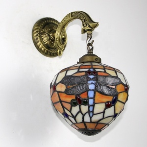 LongHuiJing Tiffany Orange Globe Dragonfly Wall Lamp Home Table Lamp Stained Glass Lamp - Product Image 4