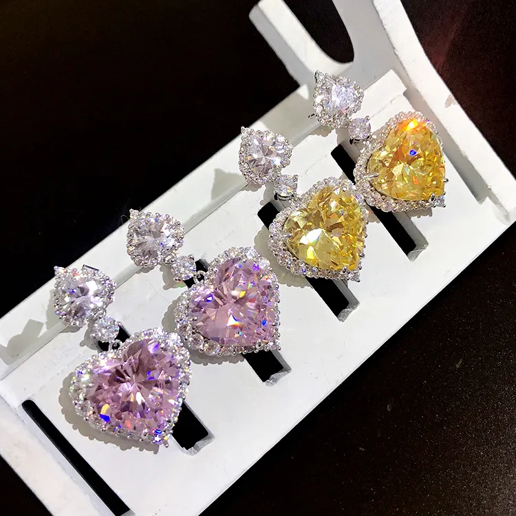 Fine jewelry drop earrings for women 3A cubic zircon 925 sterling silver heart earrings