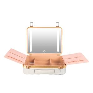Trousse de rangement pour maquillage Dx-12 avec miroir et tiroirs, boîte de rangement cosmétique portable pour usage domestique, couleur rose, matériau ABS - Product Image 1