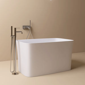Bañera japonesa de superficie sólida de resina de piedra blanca mate con asiento Tinas de bañera artificiales de estilo Villa ovalada independiente - Product Image 3