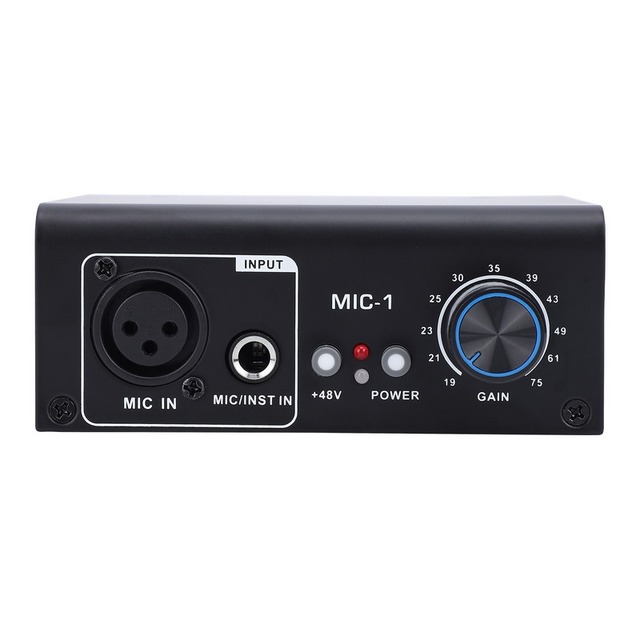 Microphone Preamplifier 1 Channel XLR Mic Preamp Adjustable Gain Balanced Phantom Power Low Noise Metal Shell Microphone Boost