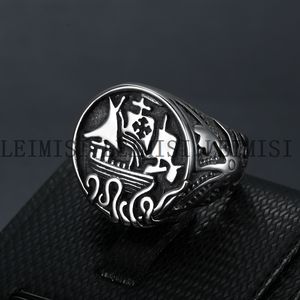 Joyería de acero inoxidable Vintage Punk <span class=keywords><strong>Drakkar</strong></span> Ship Kraken anillos nórdico mar monstruo pulpo calamar tentáculo anillo de sello hombres - Product Image 4